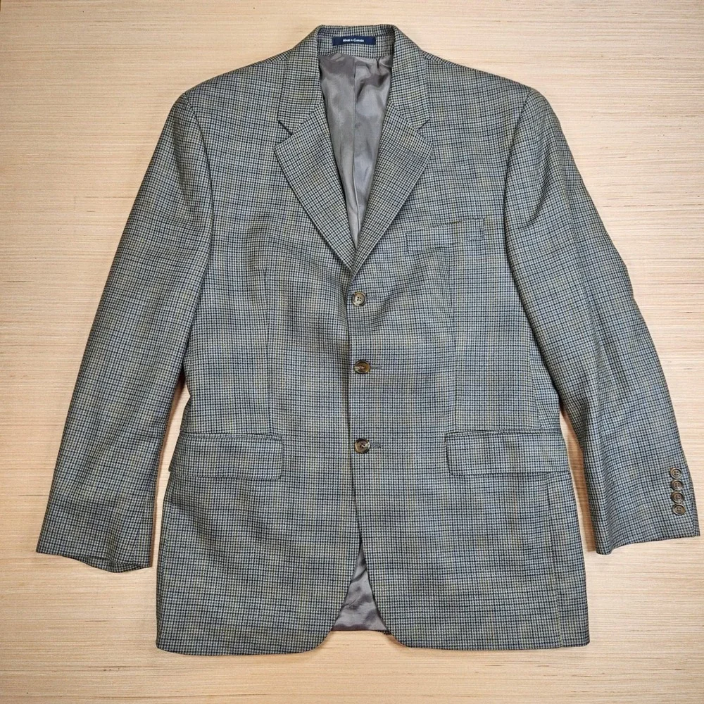 Chaps Ralph Lauren Blazer‎ Mens L Blue Silk Wool Houndstooth Sport Coat Canada